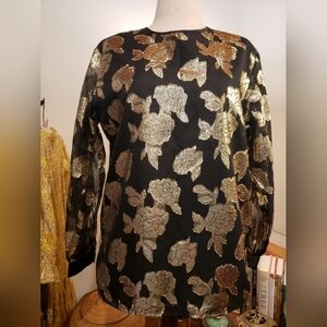 Hasting & Smith chic Black and Gold Floral Blouse